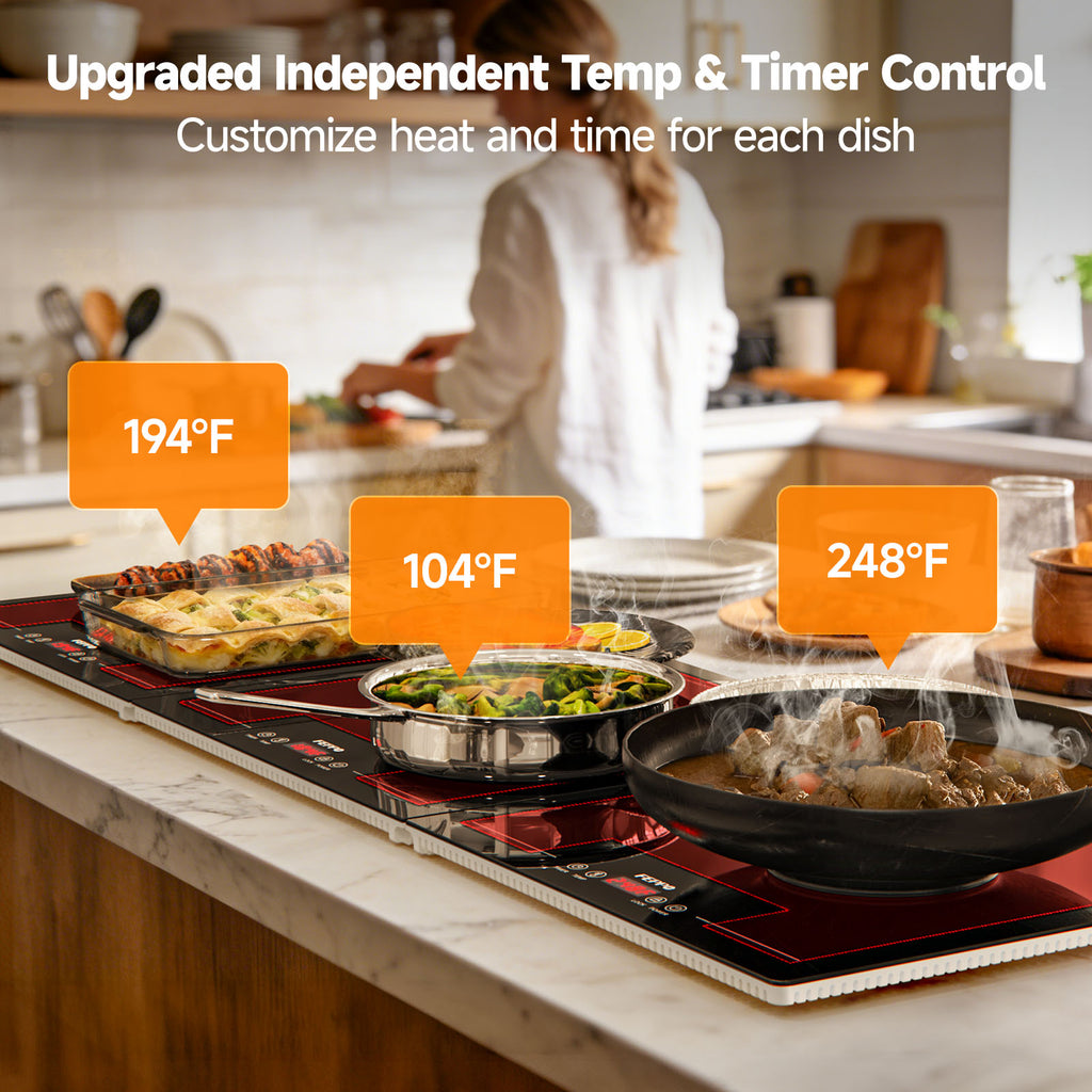 FEPPO Electric Food Warming Tray, Extra-Long 47"x15" 3-in-1 Expandable Modular Food Warmer with Independent Temp & Timer Control, Food Warming Mat for Parties & Buffet (Black)