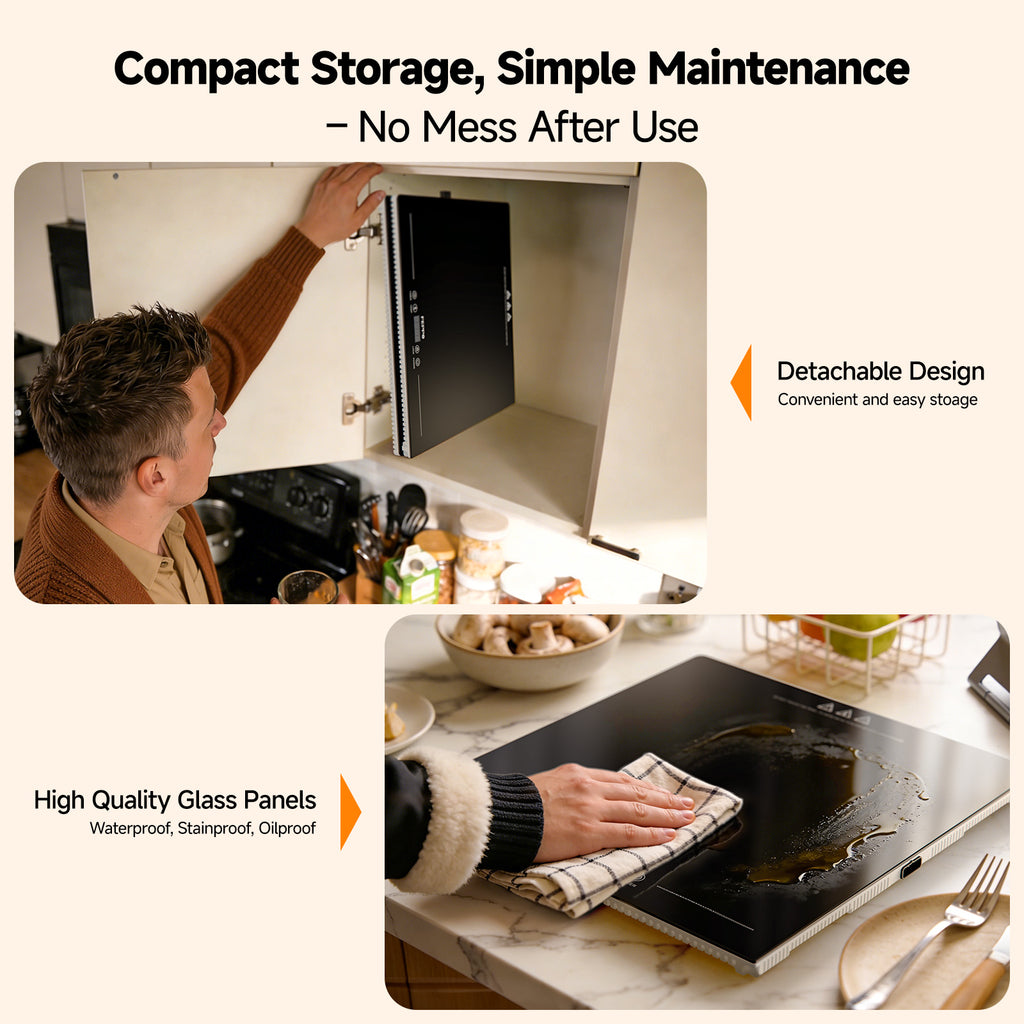 FEPPO Electric Food Warming Tray, 2-in-1 Expandable Modular Buffet Food Warmer, Dual-Zone Independent Temp & Timer Control, 31"x15" Glass Surface, Food Warmers for Parties & Buffet (Black)