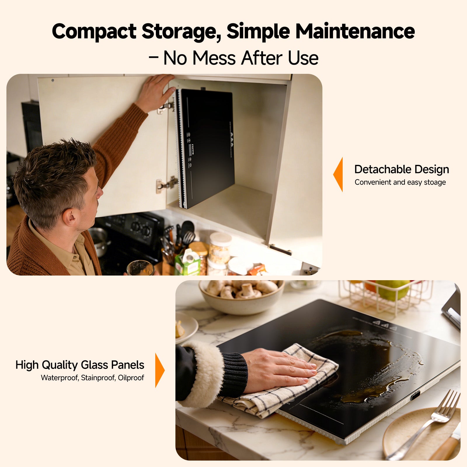 FEPPO Electric Food Warming Tray, 2-in-1 Expandable Modular Buffet Food Warmer, Dual-Zone Independent Temp & Timer Control, 31"x15" Glass Surface, Food Warmers for Parties & Buffet (Black)