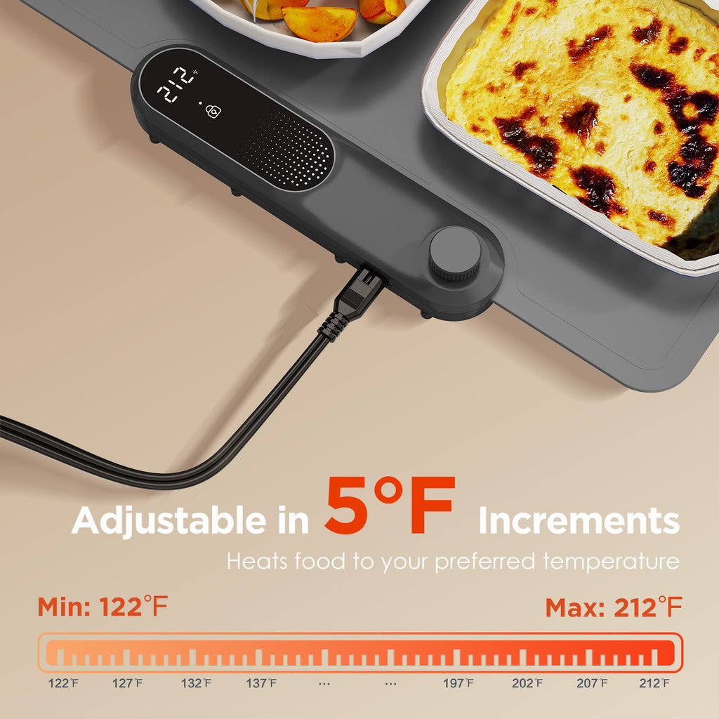 FEPPO Warming Mat for Food, (XXL 35”x16”) Electric Warming Tray with 19 Levels Adjustable Temperature and 6 Hours Timer, 500W Fast Heating, Rollable Large Food Warming Mat for Parties (Gray)