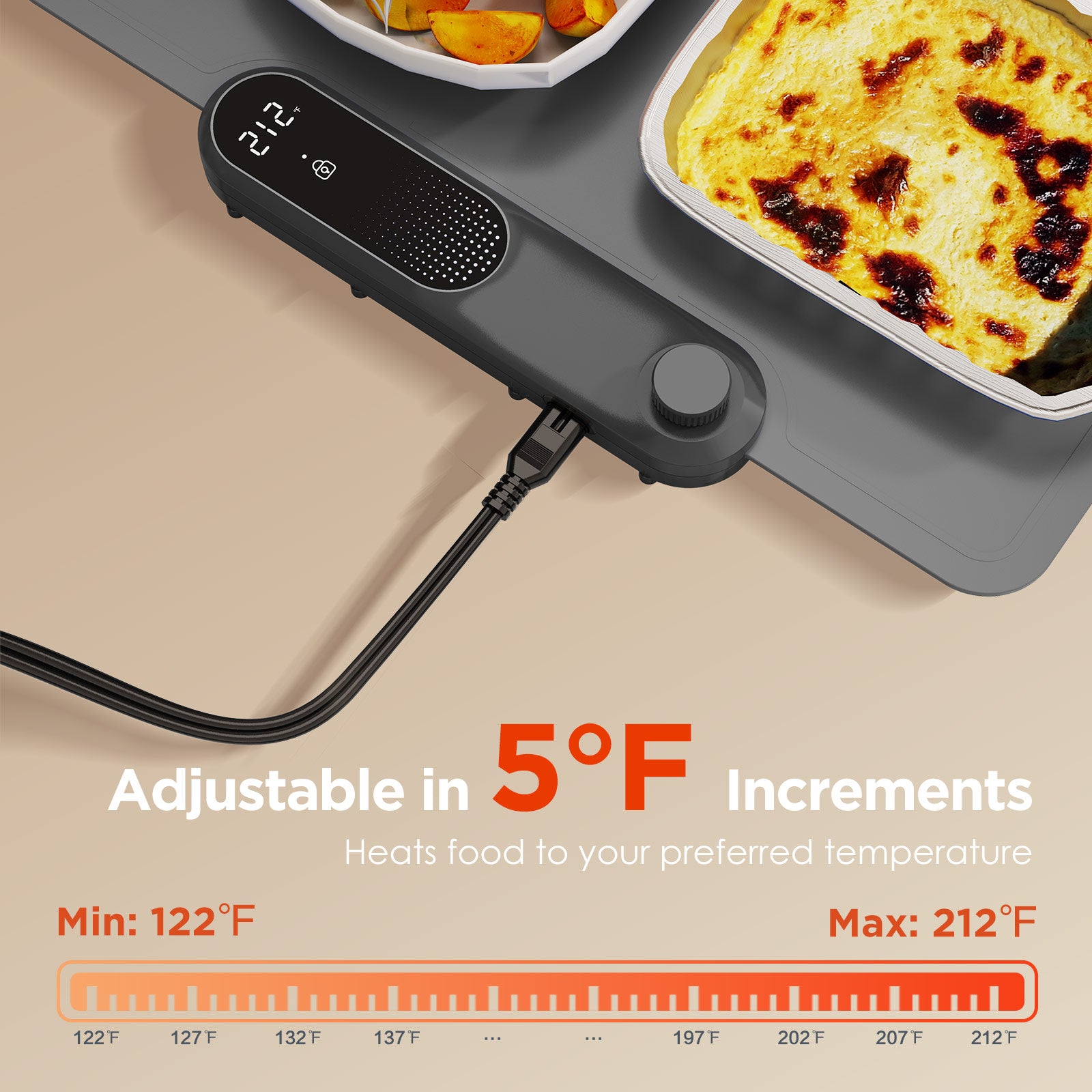 FEPPO Warming Mat for Food, (XXL 35”x16”) Electric Warming Tray with 19 Levels Adjustable Temperature and 6 Hours Timer, 500W Fast Heating, Rollable Large Food Warming Mat for Parties (Gray)