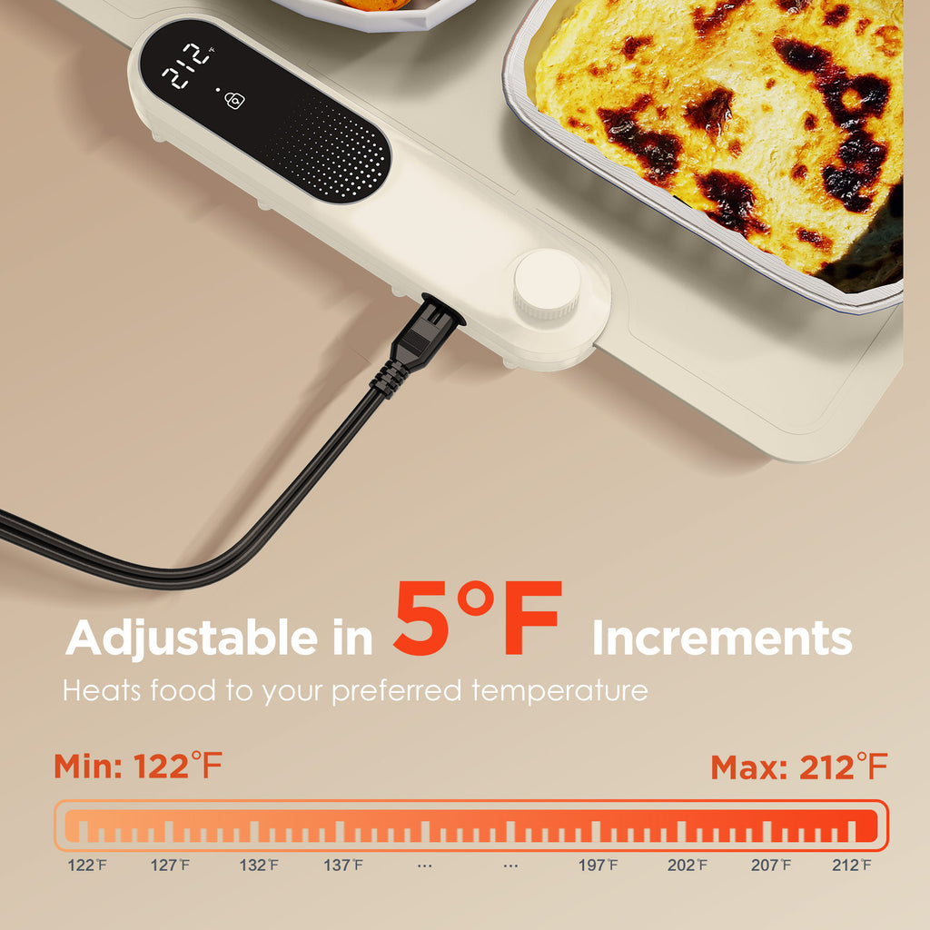 FEPPO Warming Mat for Food, (XXL 35”x16”) Electric Warming Tray with 19 Levels Adjustable Temperature and 6 Hours Timer, 500W Fast Heating, Rollable Large Food Warming Mat for Parties (White)