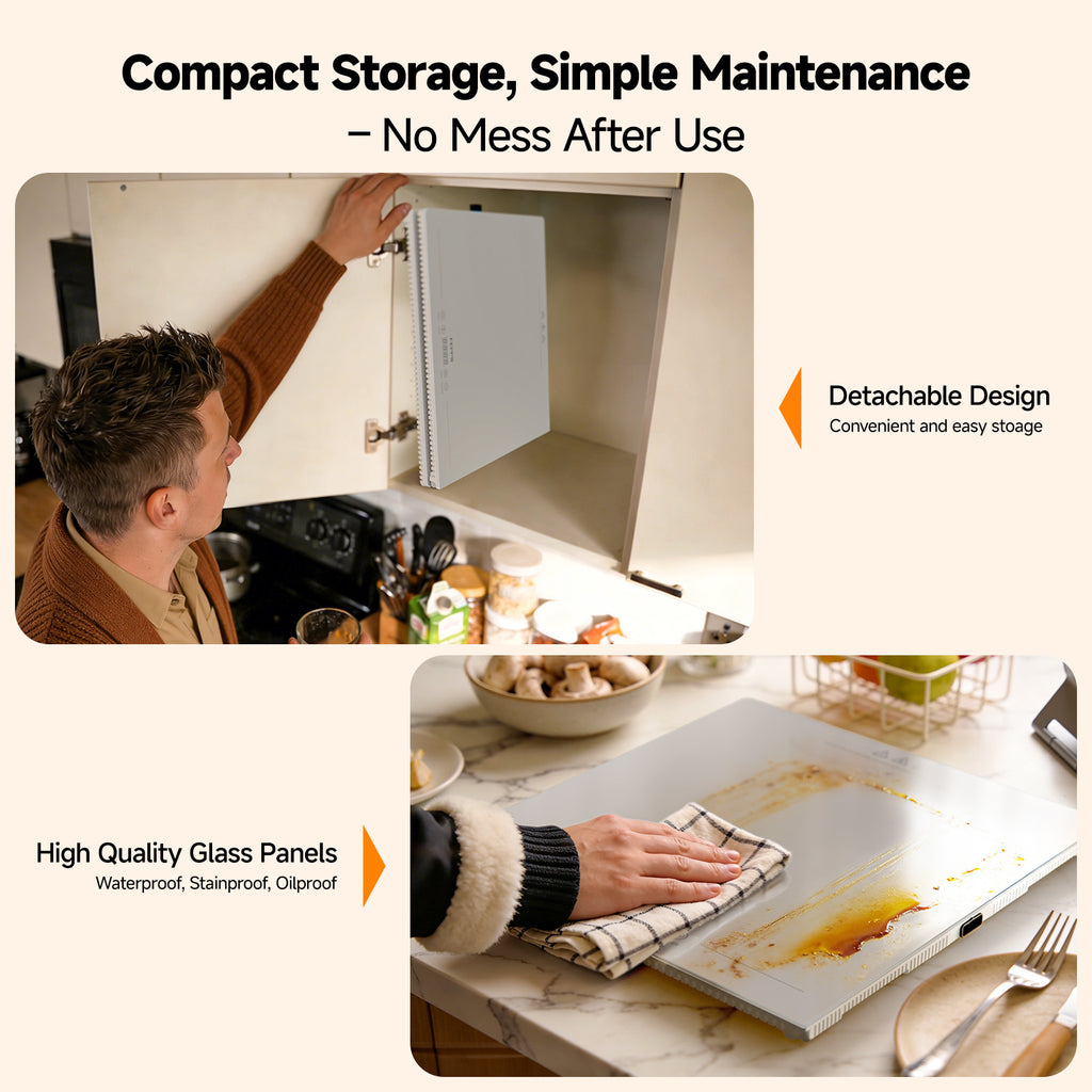 FEPPO Electric Food Warming Tray, 2-in-1 Expandable Modular Buffet Food Warmer, Dual-Zone Independent Temp & Timer Control, 31"x15" Glass Surface, Food Warmers for Parties & Buffet (White)