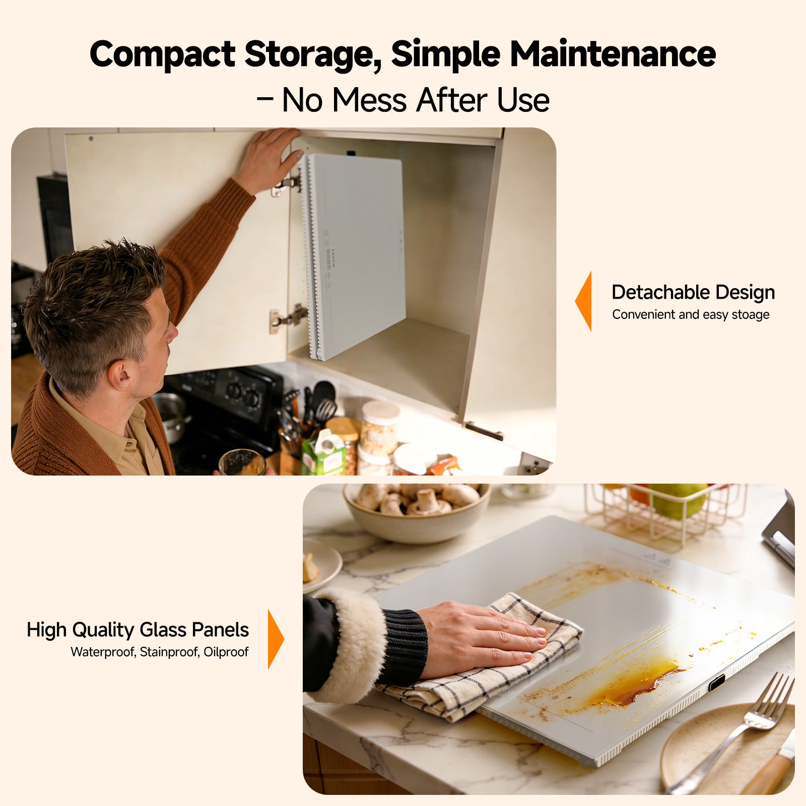 FEPPO Electric Food Warming Tray, 2-in-1 Expandable Modular Buffet Food Warmer, Dual-Zone Independent Temp & Timer Control, 31"x15" Glass Surface, Food Warmers for Parties & Buffet (White)