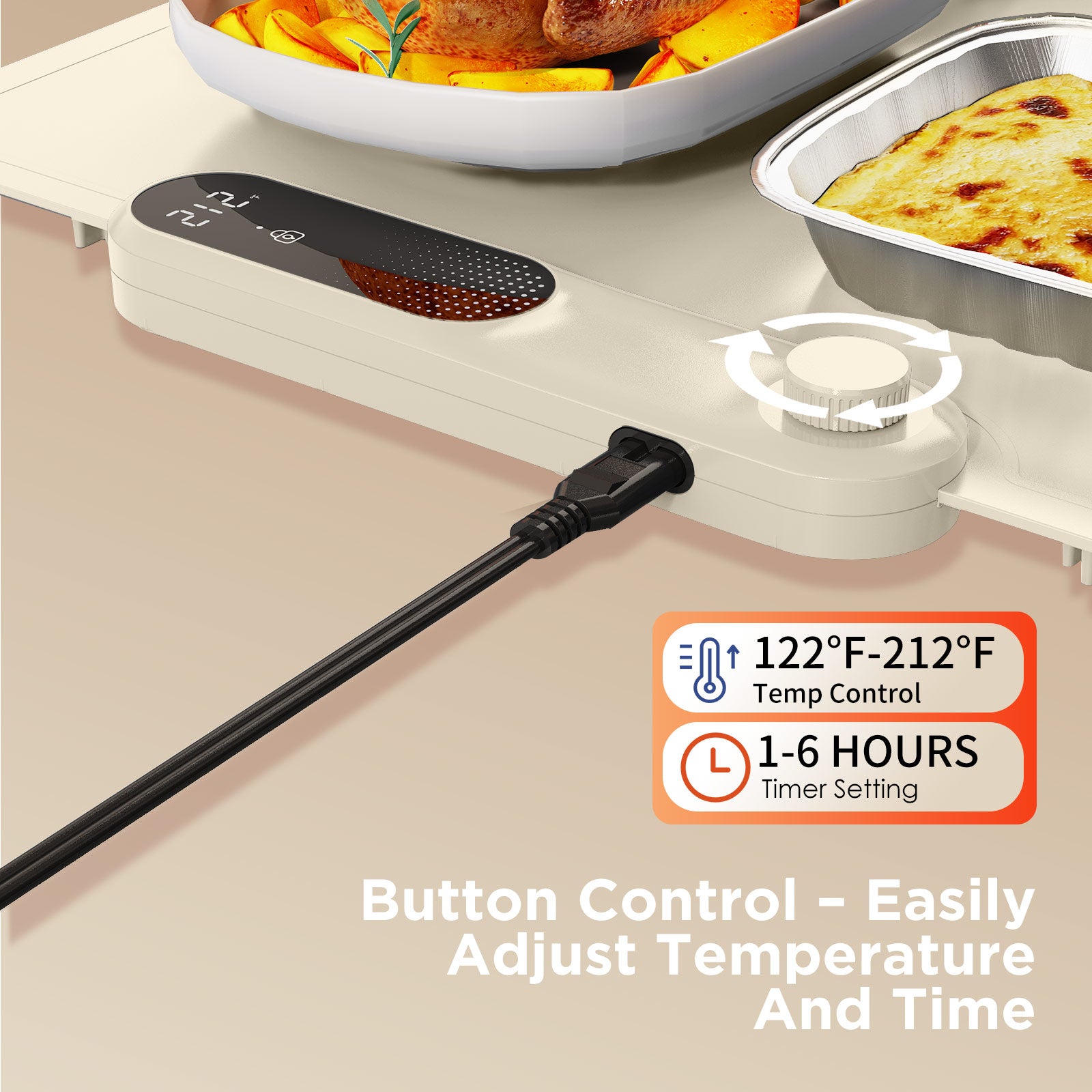 FEPPO Warming Mat for Food, (XXL 35”x16”) Electric Warming Tray with 19 Levels Adjustable Temperature and 6 Hours Timer, 500W Fast Heating, Rollable Large Food Warming Mat for Parties (White)