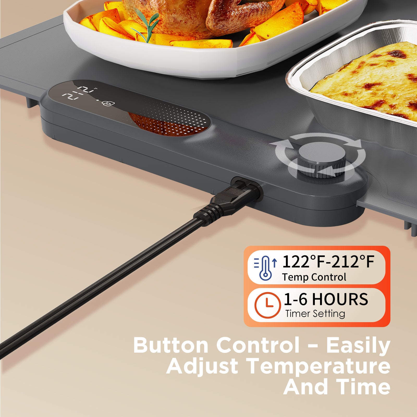 FEPPO Warming Mat for Food, (XXL 35”x16”) Electric Warming Tray with 19 Levels Adjustable Temperature and 6 Hours Timer, 500W Fast Heating, Rollable Large Food Warming Mat for Parties (Gray)
