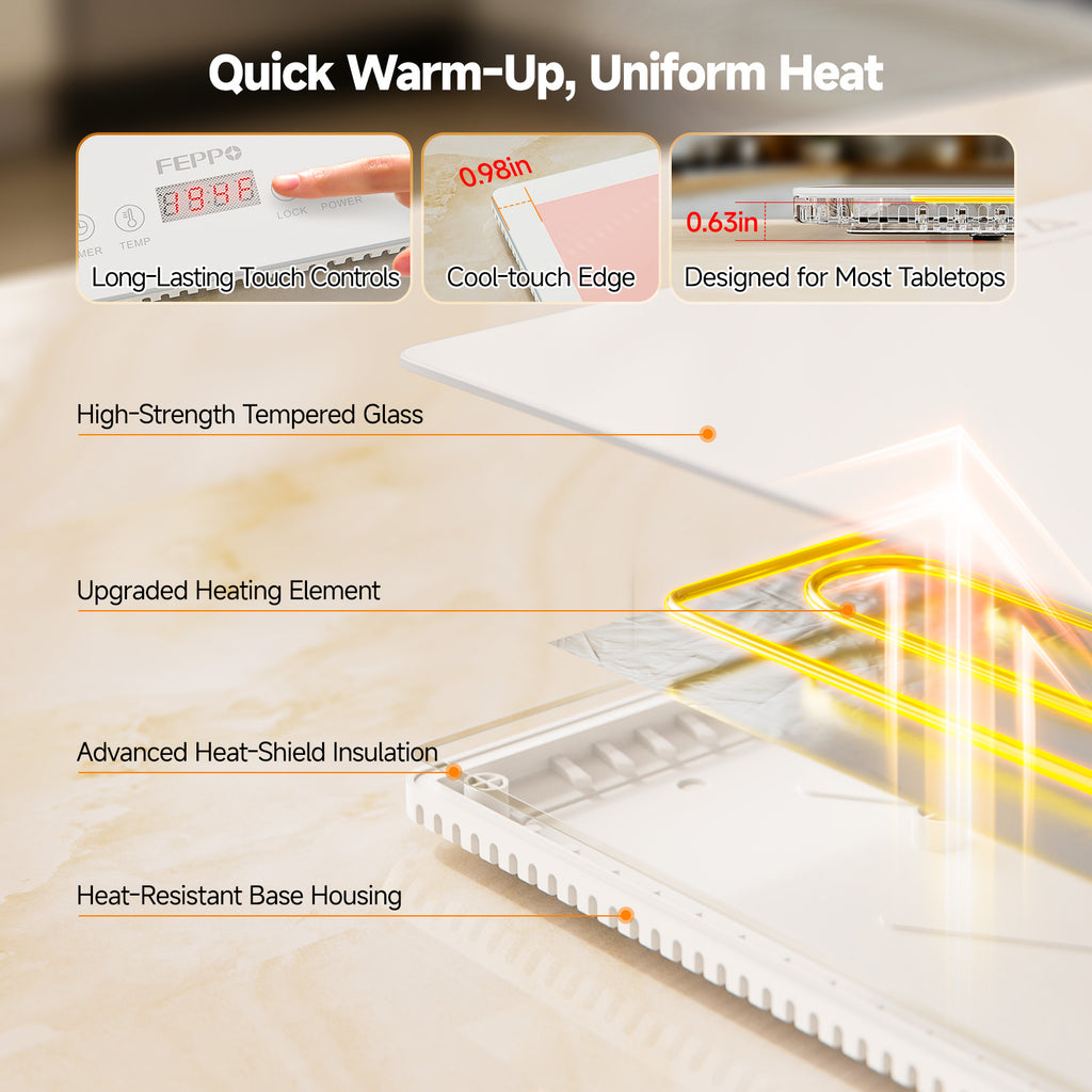 FEPPO Electric Food Warming Tray, Extra-Long 47"x15" 3-in-1 Expandable Modular Food Warmer with Independent Temp & Timer Control, Food Warming Mat for Parties & Buffet (White)