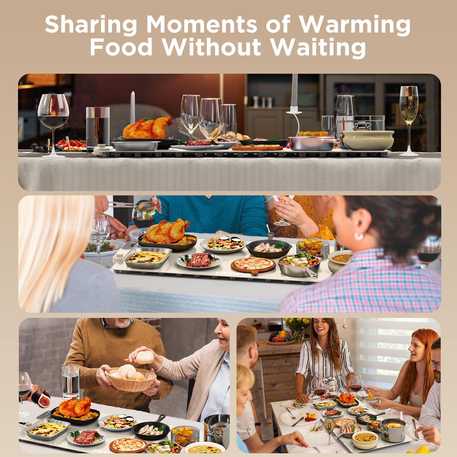 FEPPO Warming Mat for Food, (XXL 35”x16”) Electric Warming Tray with 19 Levels Adjustable Temperature and 6 Hours Timer, 500W Fast Heating, Rollable Large Food Warming Mat for Parties (White)
