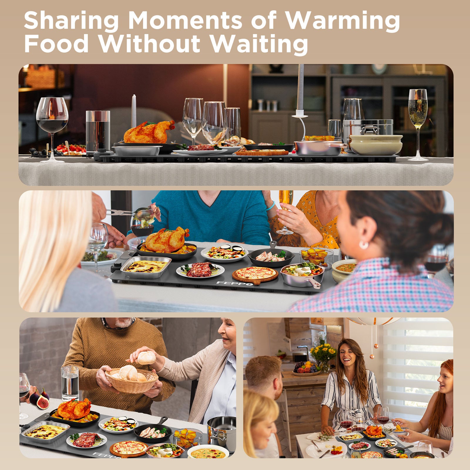 FEPPO Warming Mat for Food, (XXL 35”x16”) Electric Warming Tray with 19 Levels Adjustable Temperature and 6 Hours Timer, 500W Fast Heating, Rollable Large Food Warming Mat for Parties (Gray)