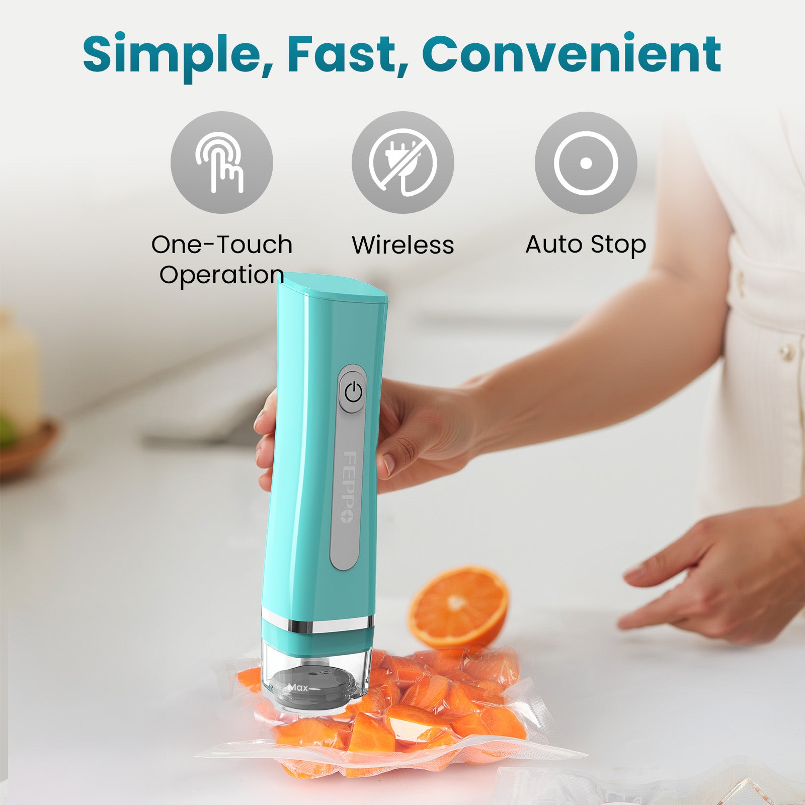 FEPPO Handheld Vacuum Sealer with Visible Water Tank, Compact Food Saver Machine with 30 Reusable Bags, Up to 6X Freshness Preservation