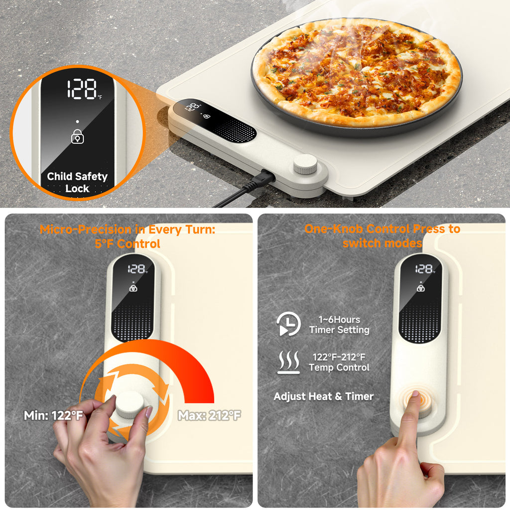 FEPPO Electric Warming Tray, Extra-Long 42" x 12", Fast Full-Surface Heating Food Warming Mat with 19-Level Adjustable Temperature & 6-Hour Timer, Roll Up Food Warmers for Parties Buffet (White)