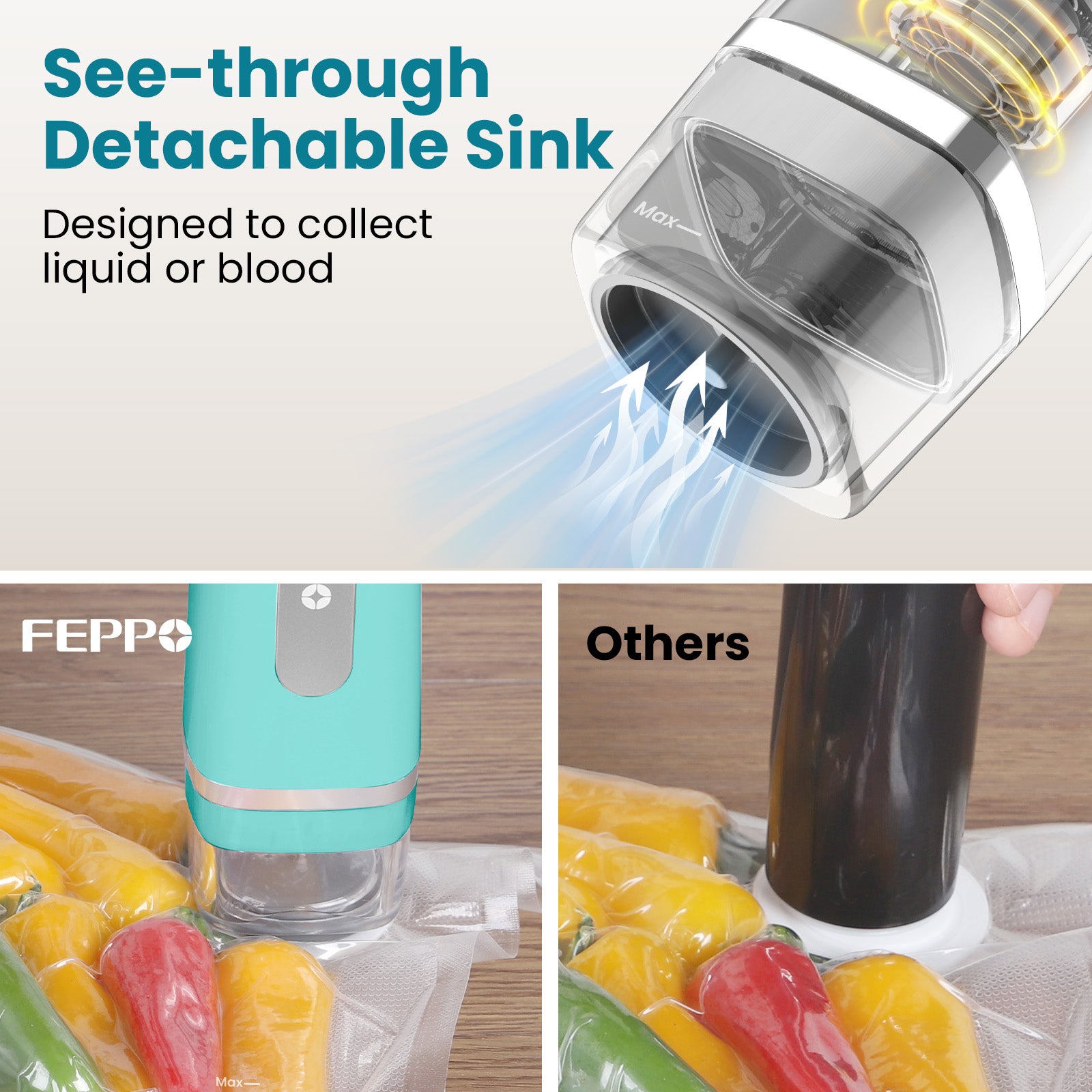 FEPPO Handheld Vacuum Sealer with Visible Water Tank, Compact Food Saver Machine with 30 Reusable Bags, Up to 6X Freshness Preservation