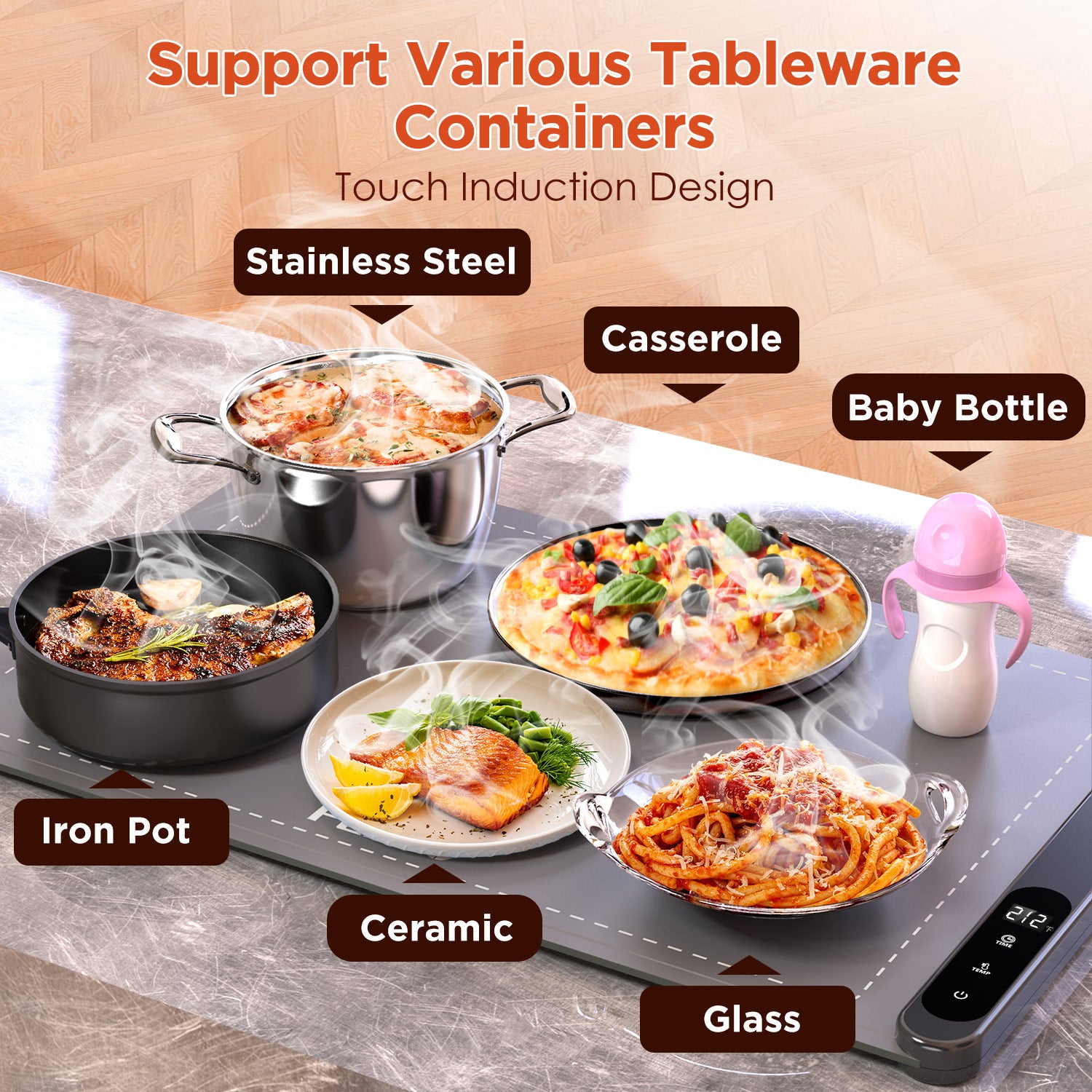 FEPPO Food Warming Mat, Warming Mat for Food with 6-Level Adjustable Temperature & 6-Hour Timer, Upgraded 500W Fast-Heating System, Roll-Up Food Warmer for Parties and Buffets (Gray)