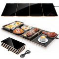 FEPPO Electric Food Warming Tray, 4-in-1 Modular Buffet Food Warmer with 10 Temp Settings & 6-Hour Timer, 33"x15" Glass Surface, Expandable Hot Plates for Parties & Catering (Black)
