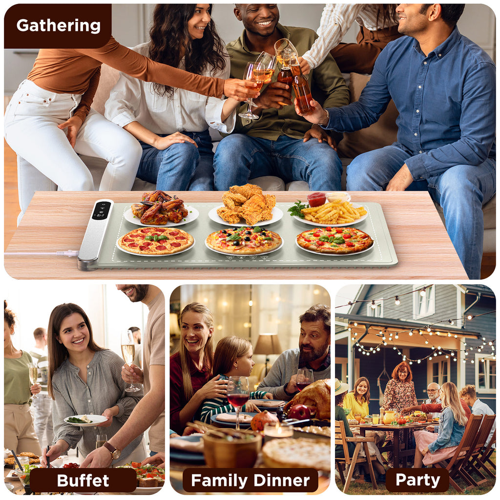 FEPPO Food Warming Mat, Warming Mat for Food with 6-Level Adjustable Temperature & 6-Hour Timer, Upgraded 500W Fast-Heating System, Roll-Up Food Warmer for Parties and Buffets (White)