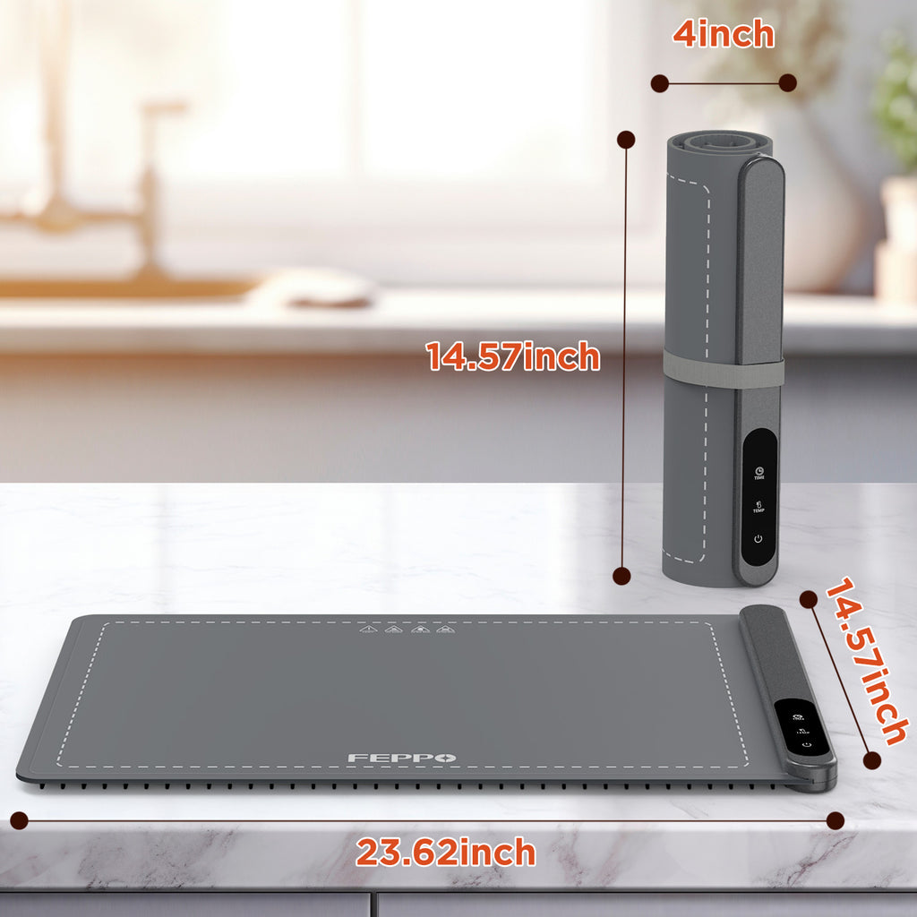 FEPPO Food Warming Mat, Warming Mat for Food with 6-Level Adjustable Temperature & 6-Hour Timer, Upgraded 500W Fast-Heating System, Roll-Up Food Warmer for Parties and Buffets (Gray)