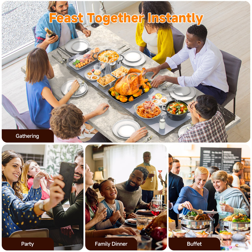 FEPPO Electric Warming Tray, Extra-Long 42" x 12", Fast Full-Surface Heating Food Warming Mat with 19-Level Adjustable Temperature & 6-Hour Timer, Roll Up Food Warmers for Parties Buffet (Gray)
