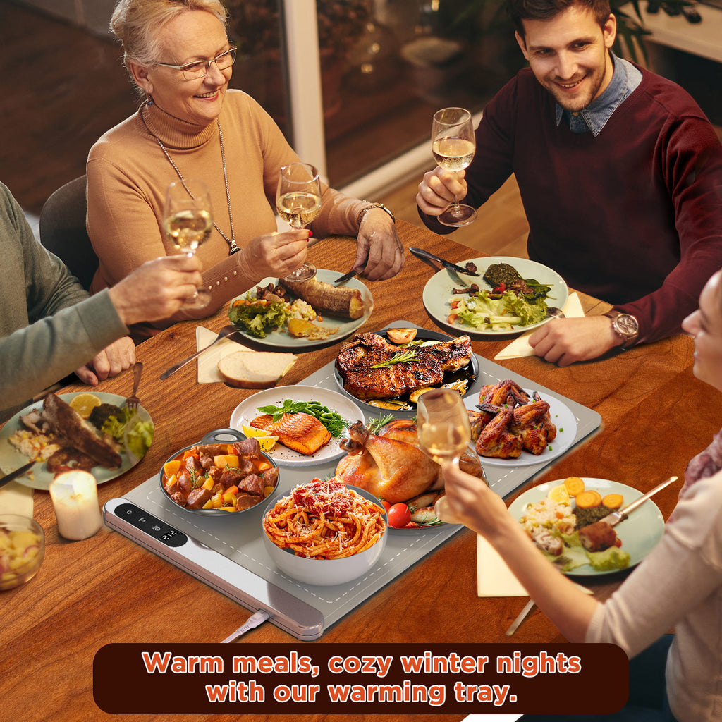 FEPPO Food Warming Mat, Warming Mat for Food with 6-Level Adjustable Temperature & 6-Hour Timer, Upgraded 500W Fast-Heating System, Roll-Up Food Warmer for Parties and Buffets (White)