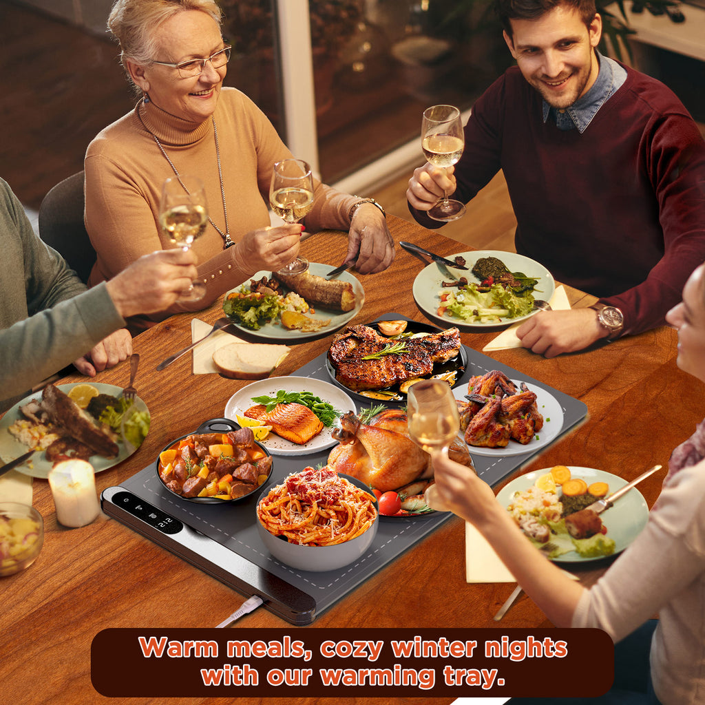 FEPPO Food Warming Mat, Warming Mat for Food with 6-Level Adjustable Temperature & 6-Hour Timer, Upgraded 500W Fast-Heating System, Roll-Up Food Warmer for Parties and Buffets (Gray)