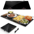 FEPPO Electric Food Warming Tray, 2-in-1 Expandable Modular Buffet Food Warmer, Dual-Zone Independent Temp & Timer Control, 31"x15" Glass Surface, Food Warmers for Parties & Buffet (Black)