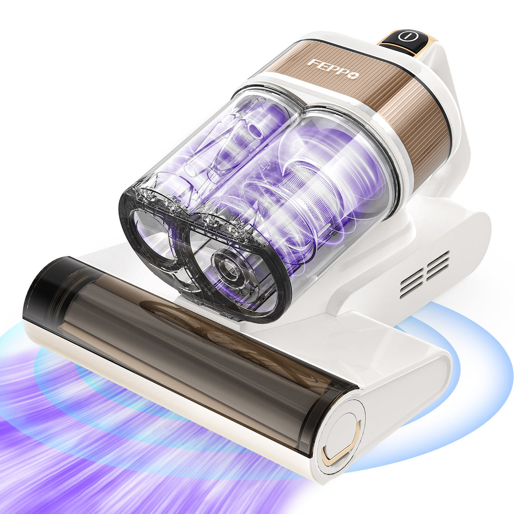 FEPPO Mattress Vacuum Cleaner, 16KPa Bed Vacuum Handheld with UV-C Light, 40,000 BPM High-Frequency Tapping, 140°F Hot Air, HEPA Filter for Mattress Sofa Crib (White)
