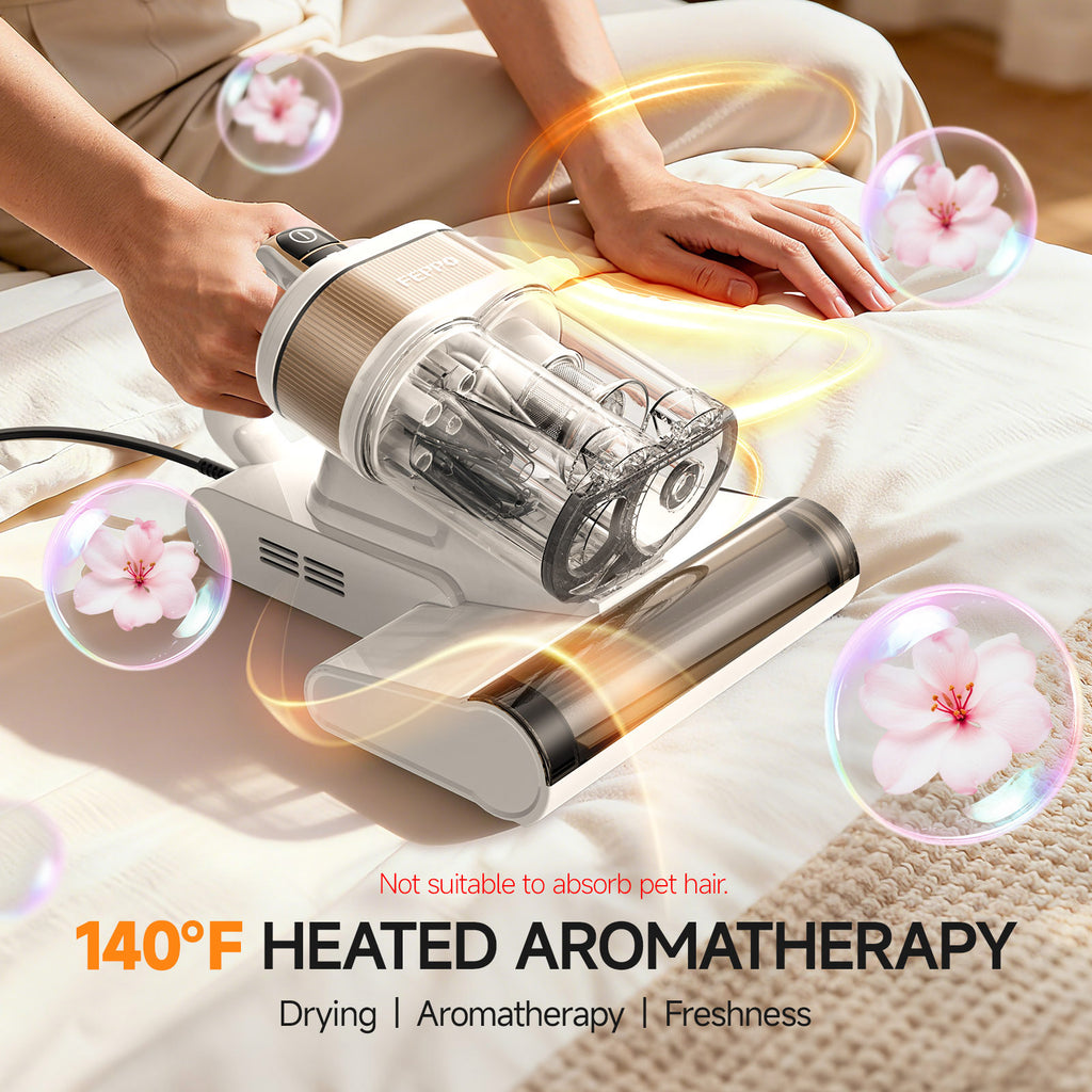 FEPPO Mattress Vacuum Cleaner, 16KPa Bed Vacuum Handheld with UV-C Light, 40,000 BPM High-Frequency Tapping, 140°F Hot Air, HEPA Filter for Mattress Sofa Crib (White)