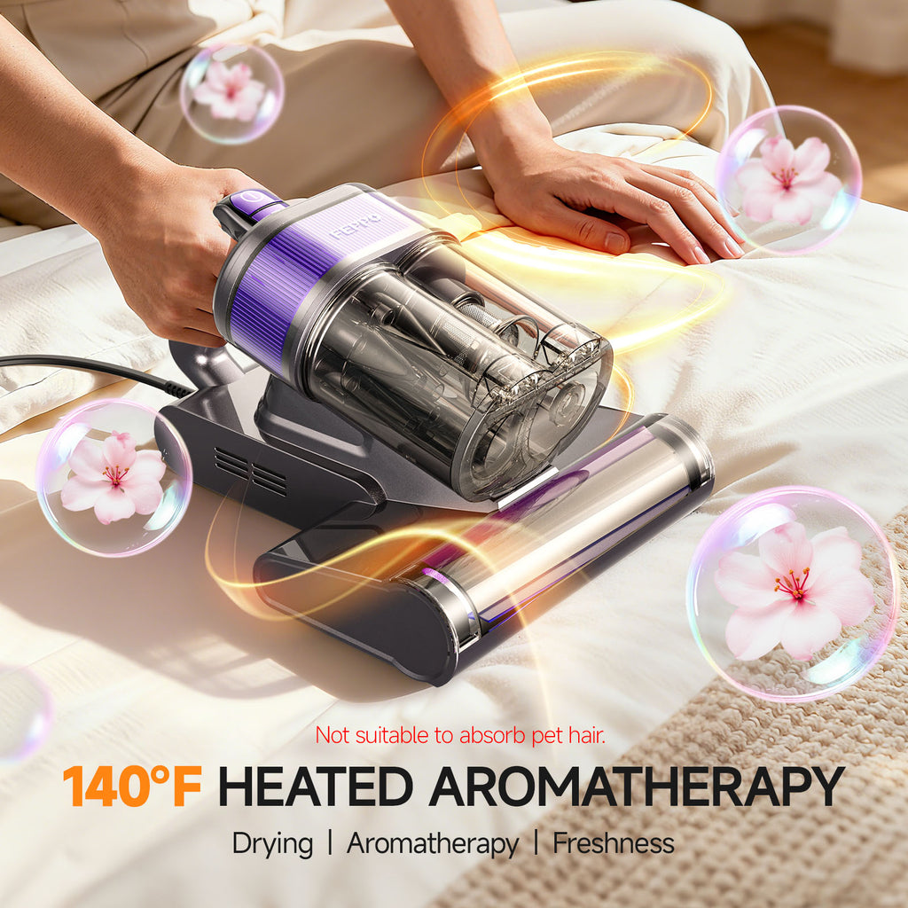 FEPPO Mattress Vacuum Cleaner, 16KPa Bed Vacuum Handheld with UV-C Light, 40,000 BPM High-Frequency Tapping, 140°F Hot Air, HEPA Filter for Mattress Sofa Crib (Black)