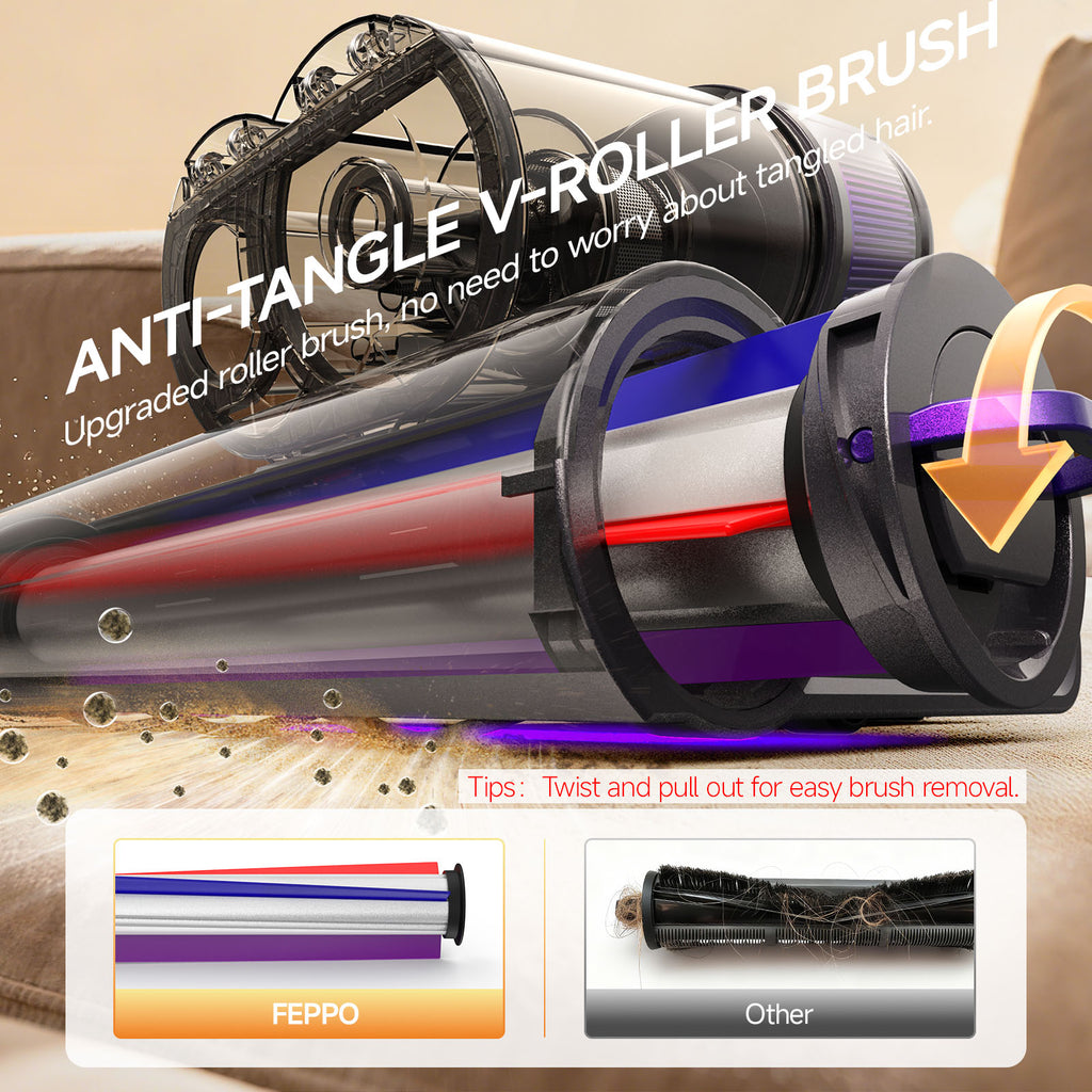 FEPPO Mattress Vacuum Cleaner, 16KPa Bed Vacuum Handheld with UV-C Light, 40,000 BPM High-Frequency Tapping, 140°F Hot Air, HEPA Filter for Mattress Sofa Crib (Black)