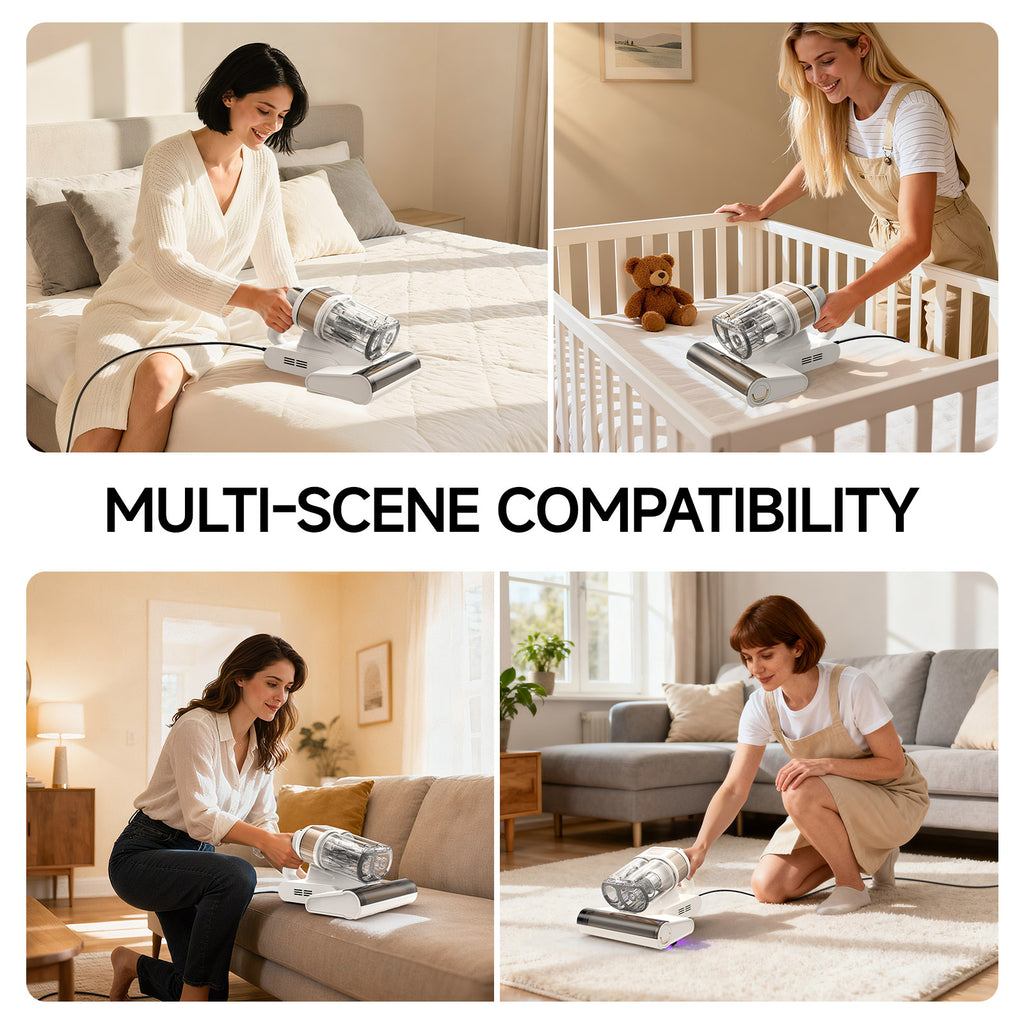 FEPPO Mattress Vacuum Cleaner, 16KPa Bed Vacuum Handheld with UV-C Light, 40,000 BPM High-Frequency Tapping, 140°F Hot Air, HEPA Filter for Mattress Sofa Crib (White)