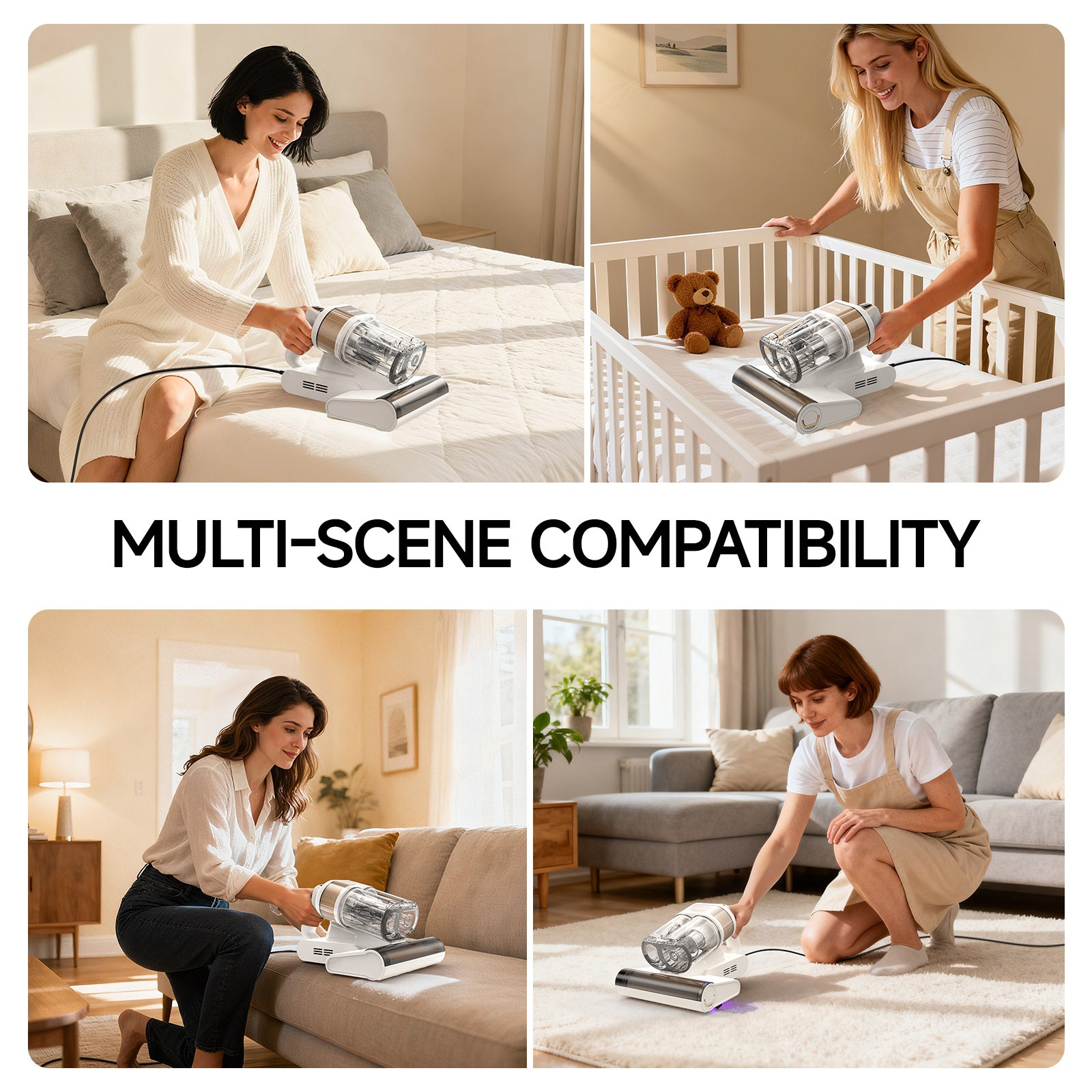 FEPPO Mattress Vacuum Cleaner, 16KPa Bed Vacuum Handheld with UV-C Light, 40,000 BPM High-Frequency Tapping, 140°F Hot Air, HEPA Filter for Mattress Sofa Crib (White)