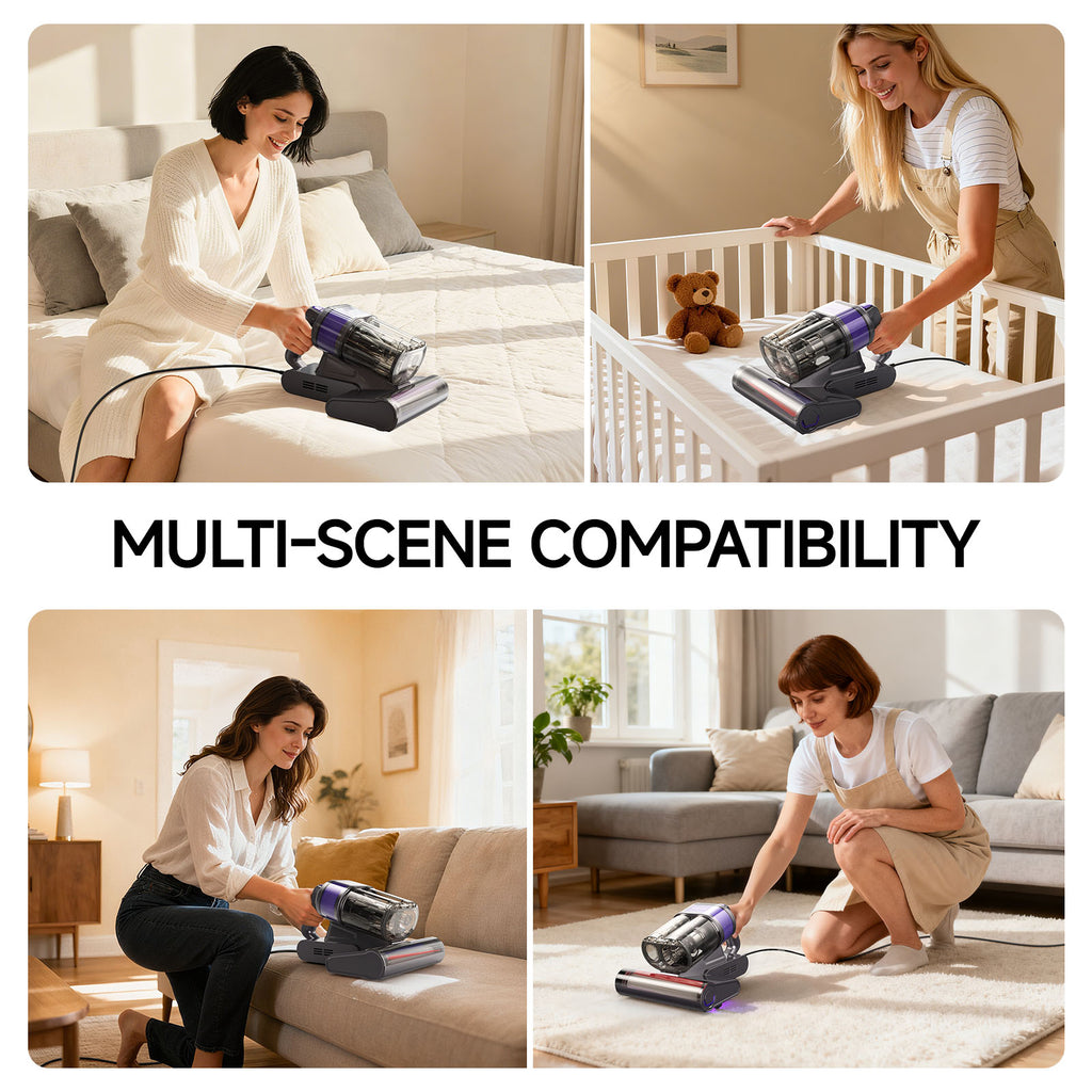 FEPPO Mattress Vacuum Cleaner, 16KPa Bed Vacuum Handheld with UV-C Light, 40,000 BPM High-Frequency Tapping, 140°F Hot Air, HEPA Filter for Mattress Sofa Crib (Black)