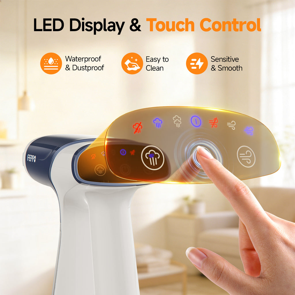 FEPPO 2-in-1 Vacuum Garment Steamer, Handheld Steam & Iron with LED Display, Adjustable Suction & Steam, One-Hand Use (110–120V)