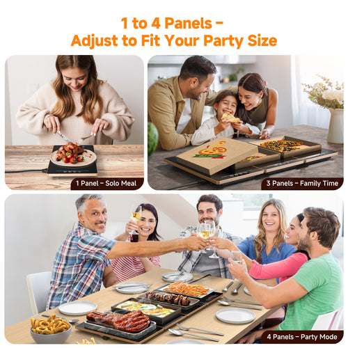 FEPPO Electric Food Warming Tray, 4-in-1 Modular Buffet Food Warmer with 10 Temp Settings & 6-Hour Timer, 33"x15" Glass Surface, Expandable Hot Plates for Parties & Catering (Black)