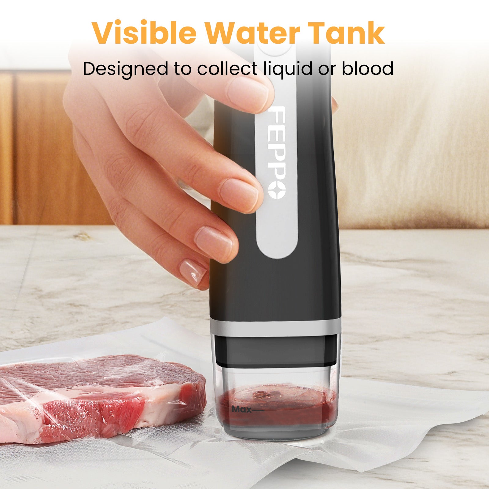 FEPPO Handheld Vacuum Sealer, Compact Vacuum Sealer for food with Visible Water Tank, 30 Reusable Bags Included, 6X Longer Freshness (Black)