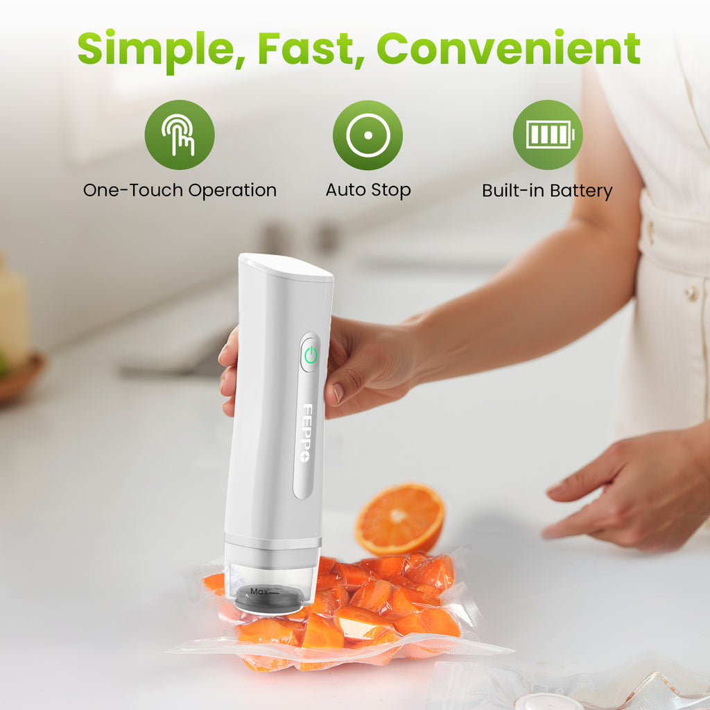 FEPPO Handheld Vacuum Sealer, Compact Vacuum Sealer for food with Visible Water Tank, 30 Reusable Bags Included, 6X Longer Freshness (White)