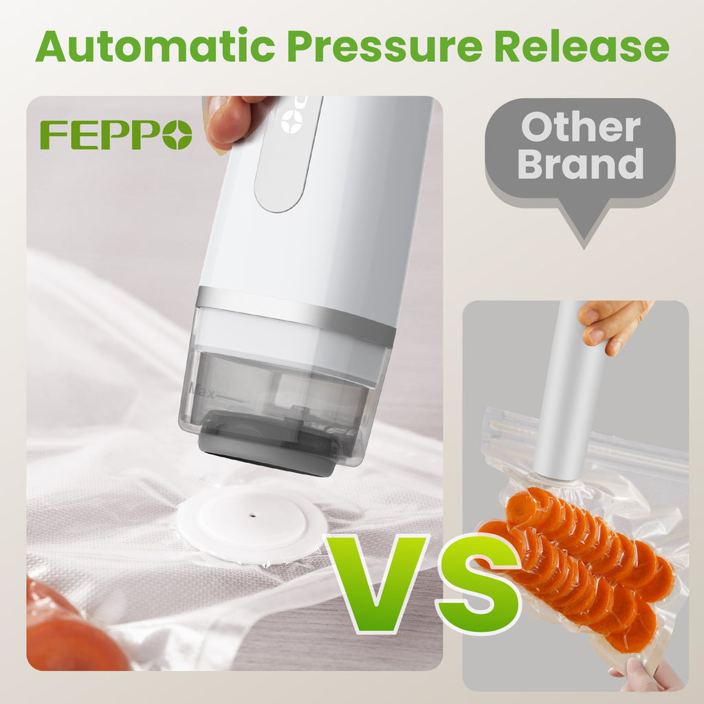 FEPPO Handheld Vacuum Sealer, Compact Vacuum Sealer for food with Visible Water Tank, 30 Reusable Bags Included, 6X Longer Freshness (White)