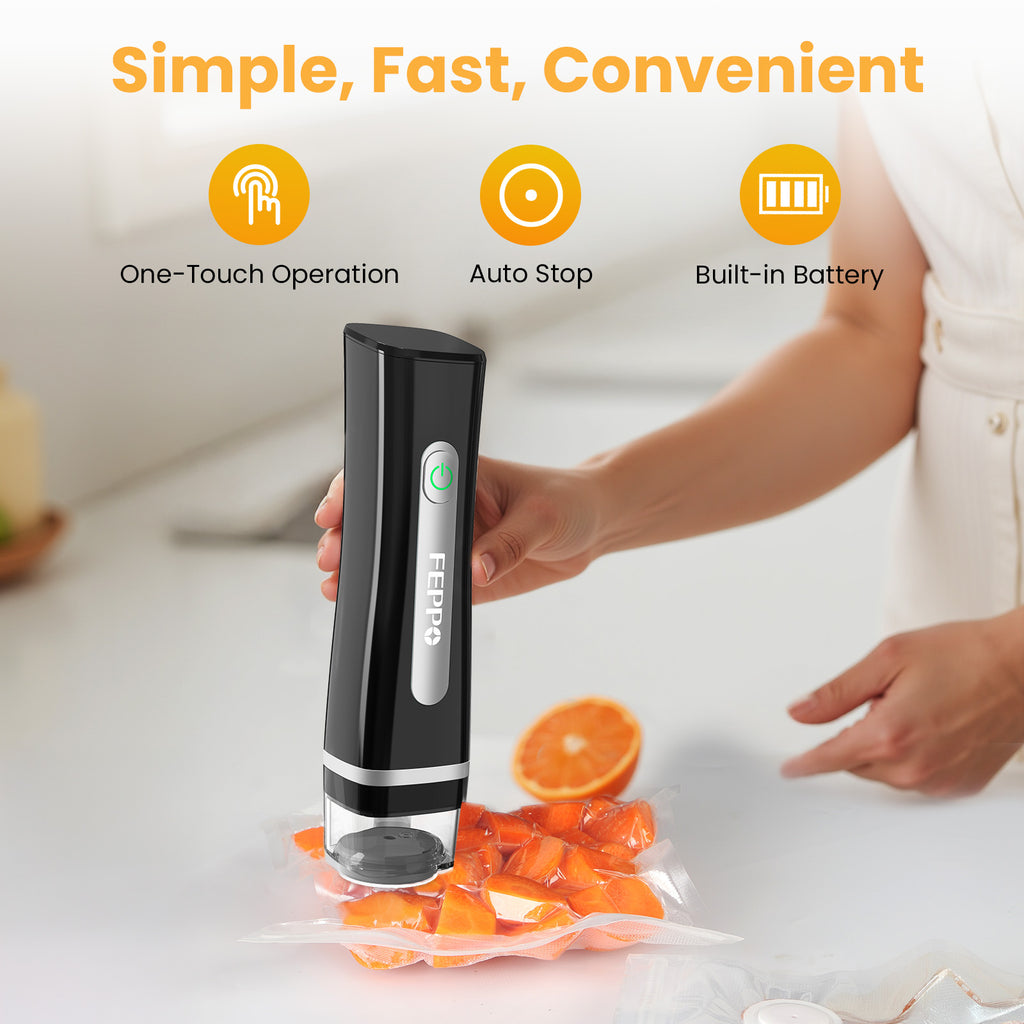 FEPPO Handheld Vacuum Sealer, Compact Vacuum Sealer for food with Visible Water Tank, 30 Reusable Bags Included, 6X Longer Freshness (Black)