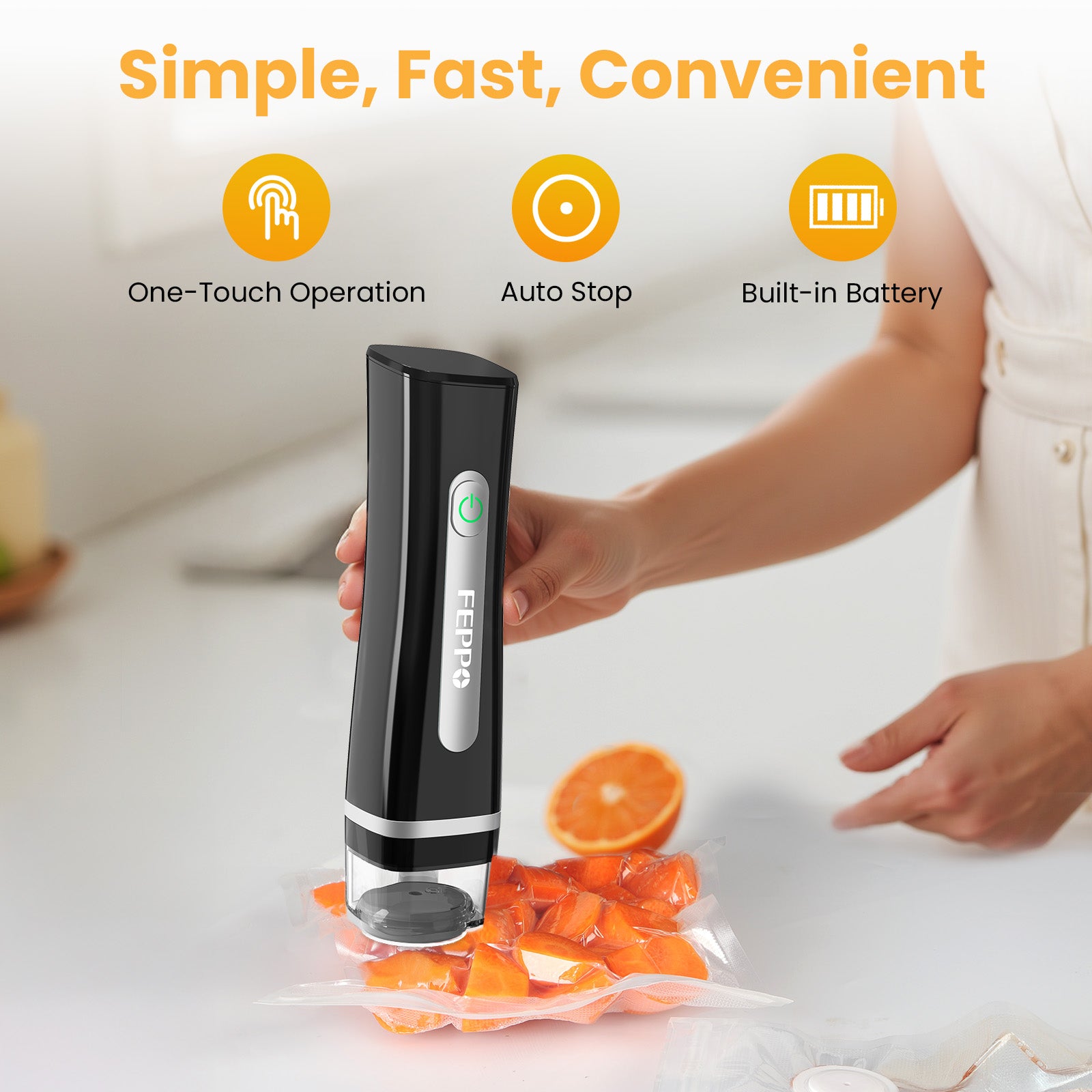 FEPPO Handheld Vacuum Sealer, Compact Vacuum Sealer for food with Visible Water Tank, 30 Reusable Bags Included, 6X Longer Freshness (Black)